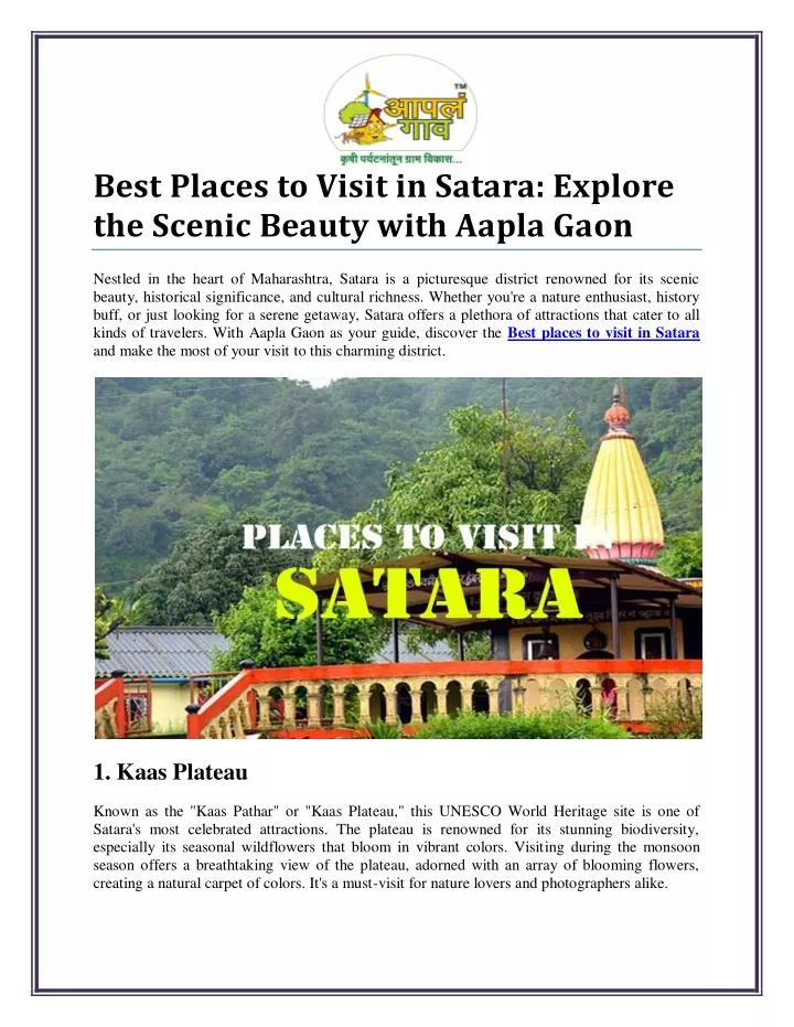 best places to visit in satara explore the scenic