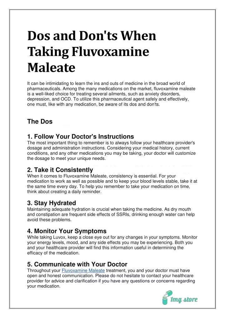 dos and don ts when taking fluvoxamine maleate