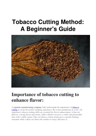 Tobacco Cutting Method A Beginner's Guide