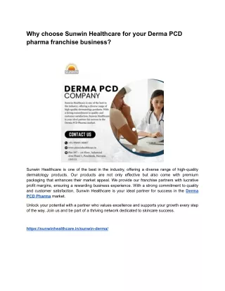 Why choose Sunwin Healthcare for your Derma PCD pharma franchise business?