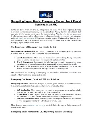 Navigating Urgent Needs - Emergency Car and Truck Rental Services in the UK