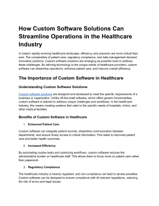 How Custom Software Solutions Can Streamline Operations in the Healthcare Industry