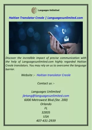 Haitian Translator Creole  Languagesunlimited.com