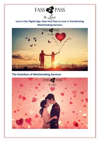 Love in the Digital Age: How Fass Pass to Love is Transforming Matchmaking Servi