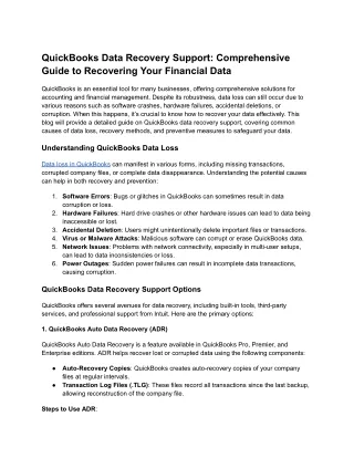 quickbooks data recovery support comprehensive
