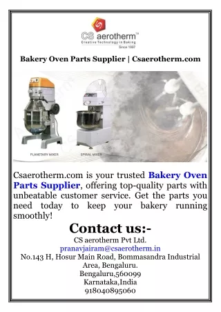 Bakery Oven Parts Supplier  Csaerotherm.com