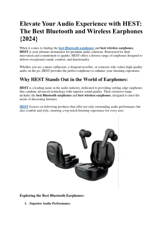 Elevate Your Audio Experience with HEST - The Best Bluetooth and Wireless Earphones {2024}