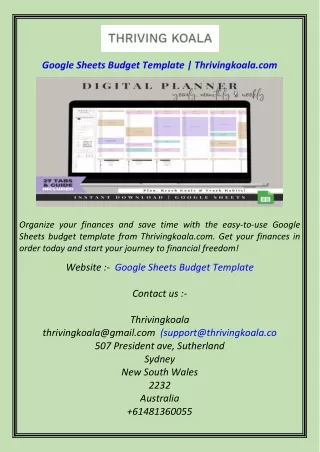 Google Sheets Budget Template  Thrivingkoala.com