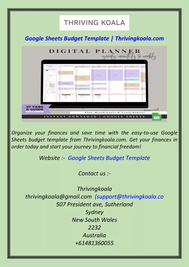 google sheets budget template thrivingkoala com