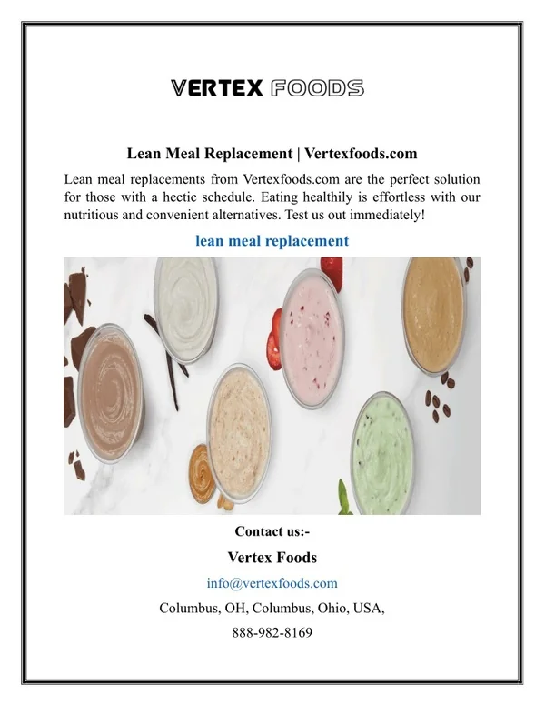 Lean Meal Replacement  Vertexfoods