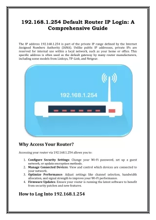 192.168.1.254 Default Router IP Login: A Comprehensive Guide