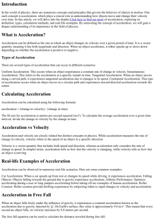 Demystifying Acceleration: Unraveling the Concept and its Importance in Physics