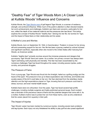 “Deathly Fear” of Tiger Woods Mom _ A Closer Look at Kultida Woods' Influence and Concerns