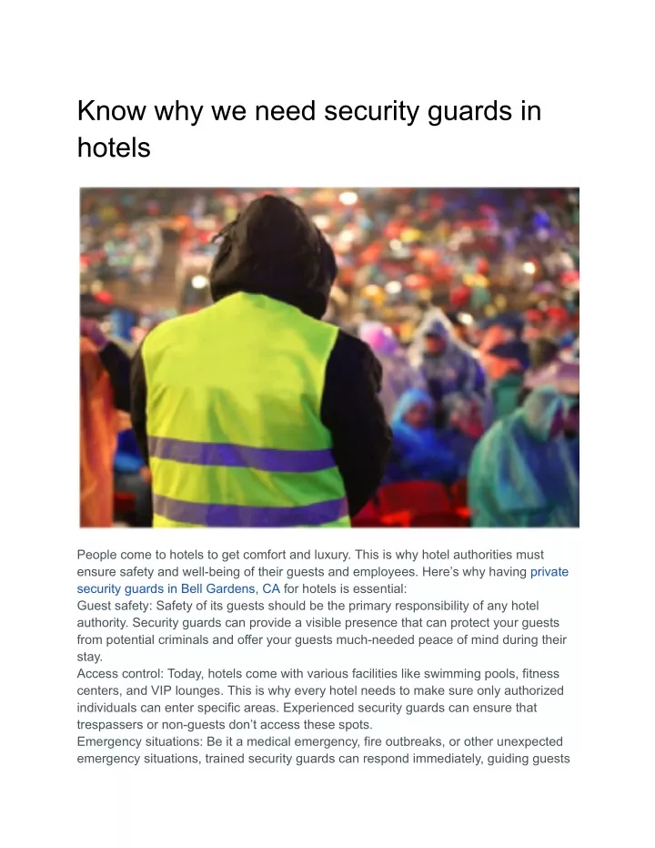 know why we need security guards in hotels