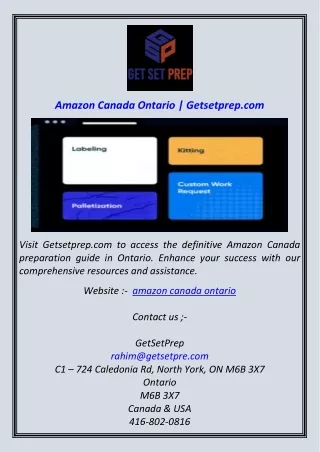 Amazon Canada Ontario  Getsetprep.com