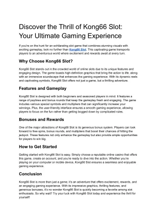 Discover the Thrill of Kong66 Slot_ Your Ultimate Gaming Experience