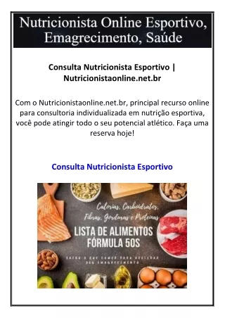 Consulta Nutricionista Esportivo  Nutricionistaonline.net