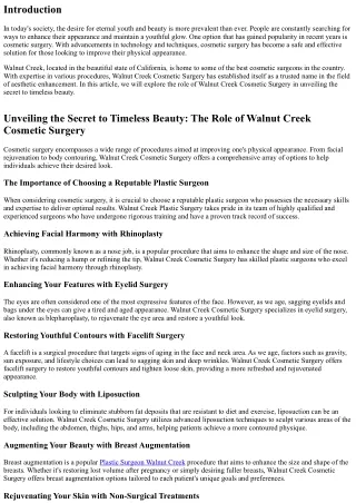 Unveiling the Secret to Timeless Beauty: The Role of Walnut Creek Cosmetic Surge