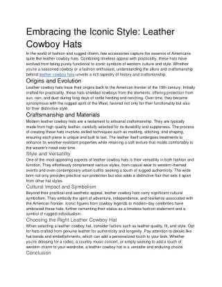 Embracing the Iconic Style_ Leather Cowboy Hats