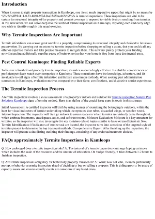 Termite Inspections for Real Estate Transactions in Kamloops: What You Need to K