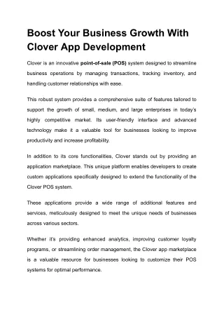 Boost Your Business Growth With Clover App Development