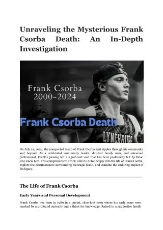unraveling the mysterious frank csorba death an in depth investigation