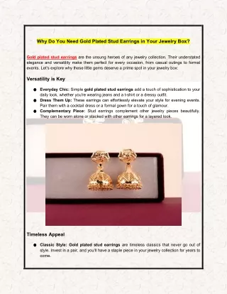 Why Do You Need Gold Plated Stud Earrings in Your Jewelry Box