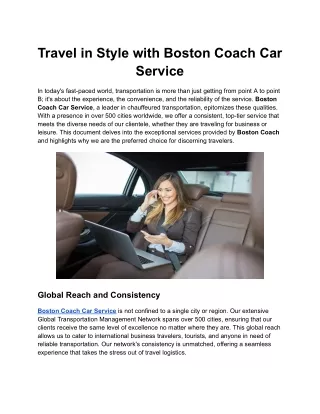 ravel in Style with Boston Coach CaTravel in Style with Boston Coach Car Service