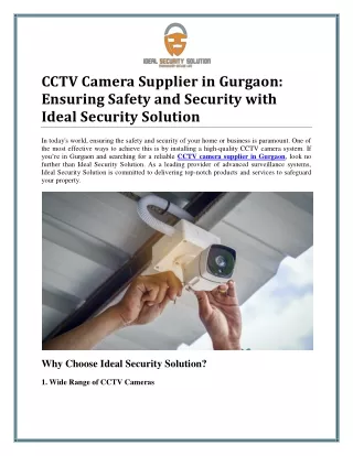 CCTV Camera Suppliers in Gurgaon for Enhanced Security