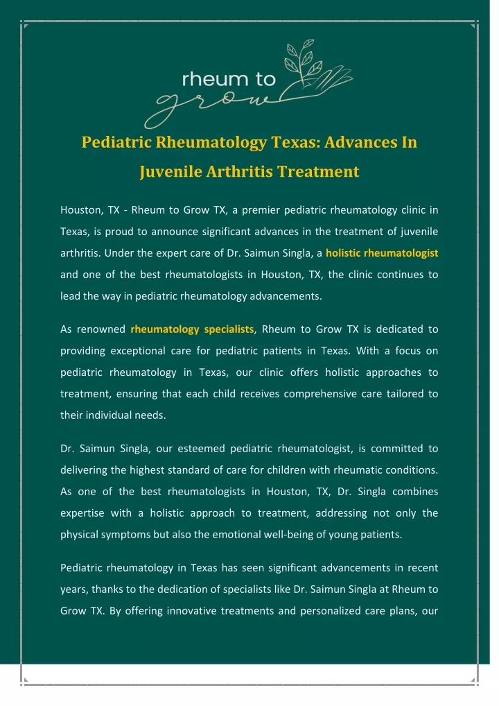 pediatric rheumatology texas advances in juvenile