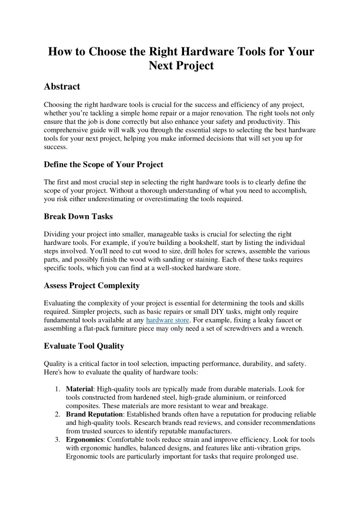how to choose the right hardware tools for your