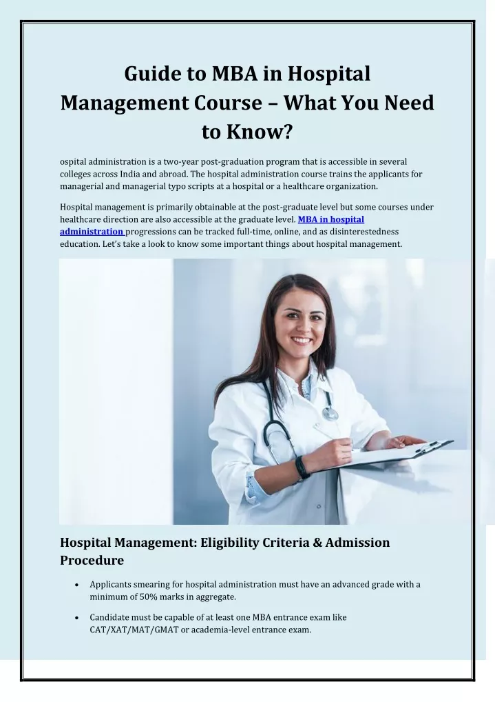 guide to mba in hospital management course what