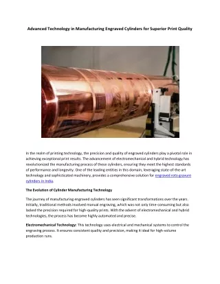 Advanced Technology in Manufacturing Engraved Cylinders for Superior Print Quality