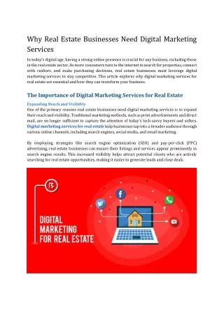 Why Real Estate Businesses Need Digital Marketing Services