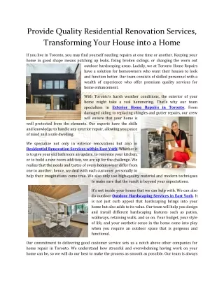 Provide Quality Residential Renovation Services,Transforming Your House into a H