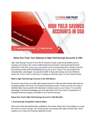 swiss one trust your gateway to high yield