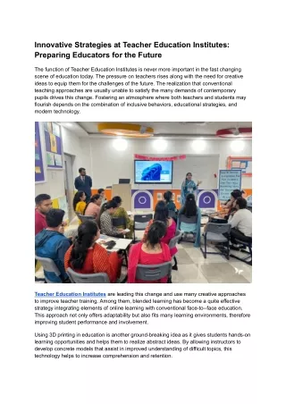 Innovative Strategies at Teacher Education Institutes_ Preparing Educators for the Future