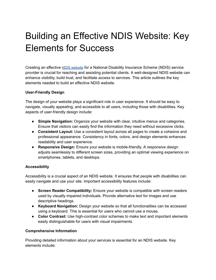 building an effective ndis website key elements