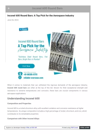 Inconel 600 Round Bars A Top Pick for the Aerospace Industry