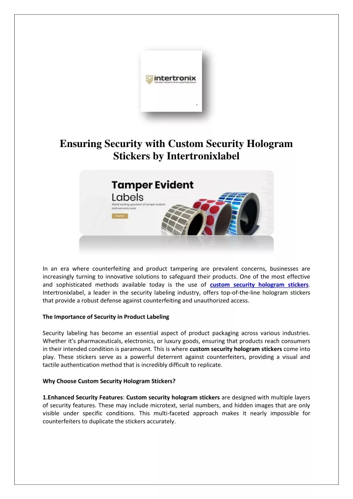 ensuring security with custom security hologram