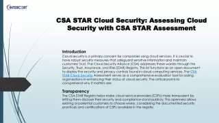 CSA STAR Cloud Security Assessing Cloud Security with CSA STAR Assessment