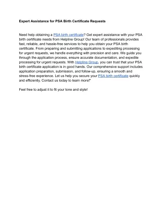 Expert Assistance for PSA Birth Certificate Requests