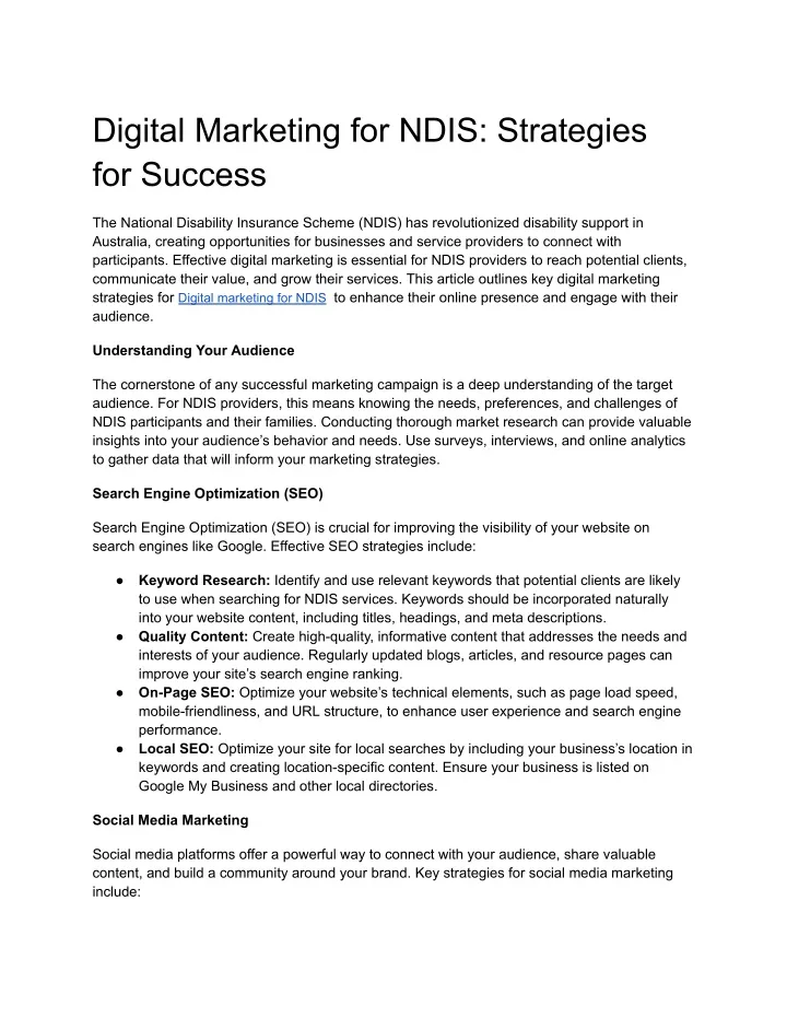 digital marketing for ndis strategies for success