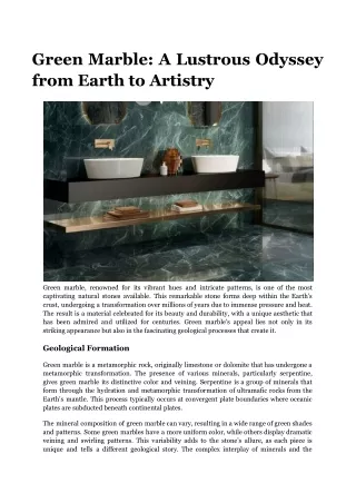 Green Marble_ A Lustrous Odyssey from Earth to Artistry