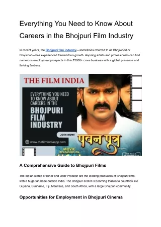 Everything You Need to Know About Careers in the Bhojpuri Film Industry