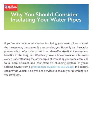 Why You Should Consider Insulating Your Water Pipes