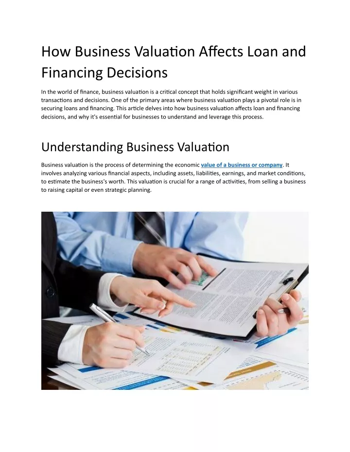 how business valuation affects loan and financing