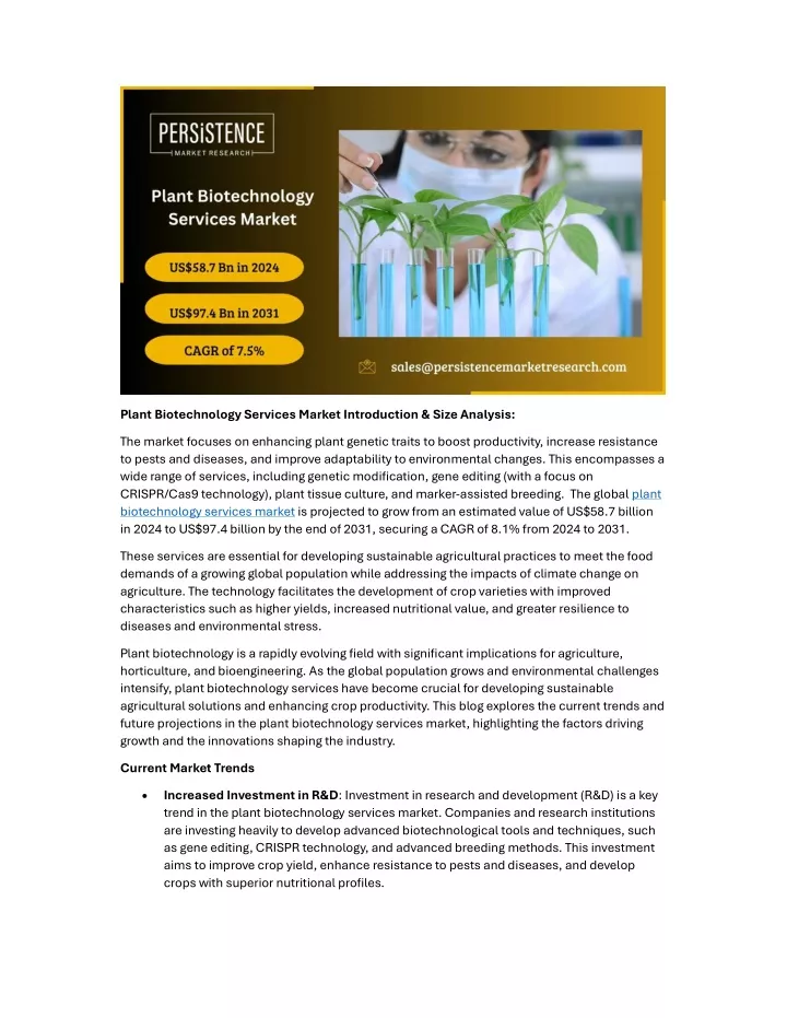 plant biotechnology services market introduction