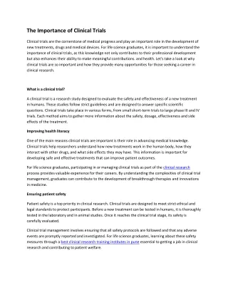 The Importance of Clinical Trials