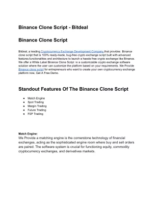 binance clone script bitdeal